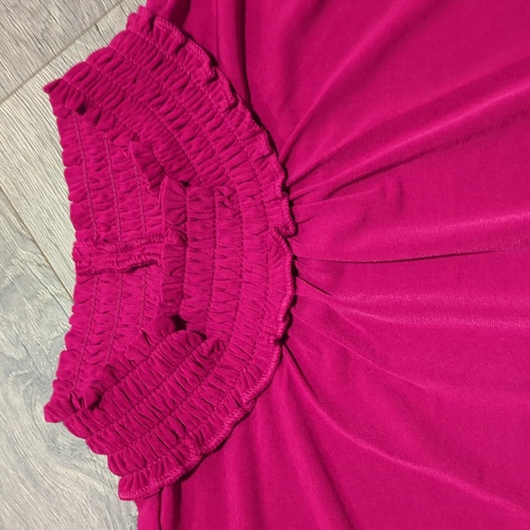 Susan Graver smock neck fuschia blouse - Picture 2 of 8